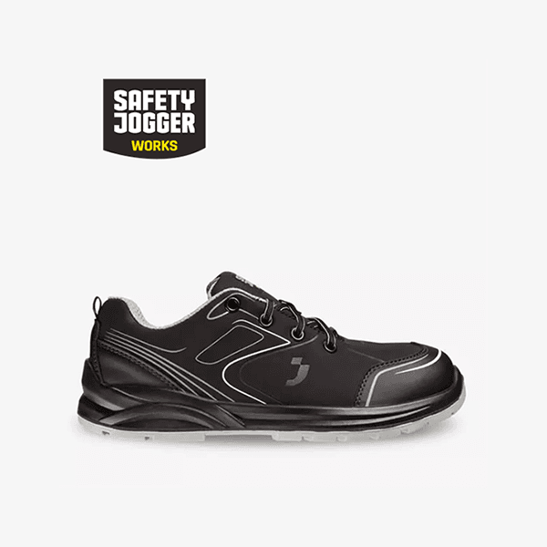 Sporty, low-cut ESD safety shoe with a steel toe cap and midsole